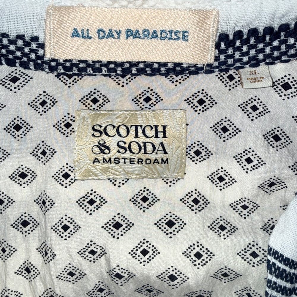 Scotch & Soda XL Basketweave Voile Button-Up Shirt White Navy Striped Resort - Picture 10 of 12